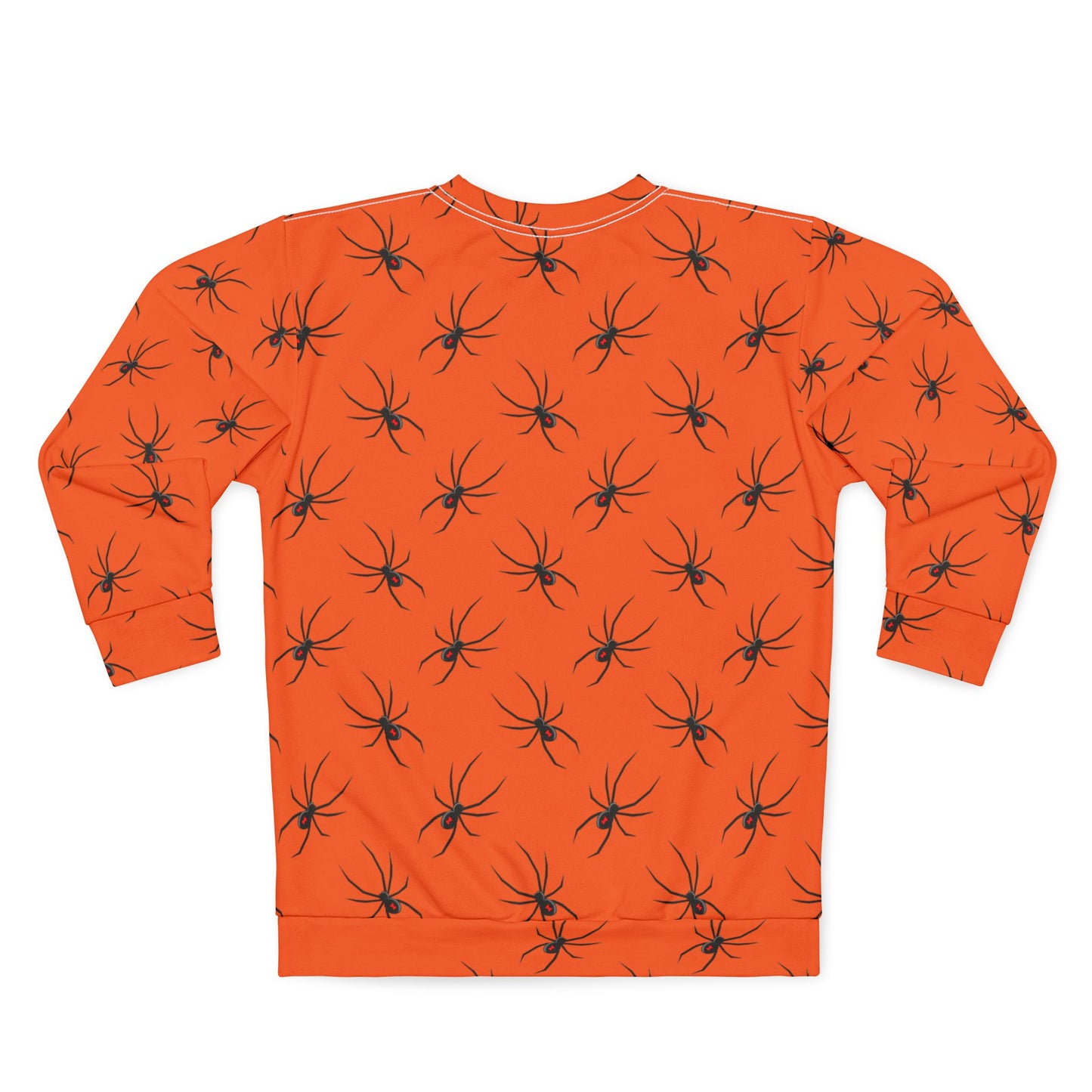 Spider Pattern 0n Orange Unisex Sweatshirt - Cozy Halloween Style, Fall Fashion, Graphic Jumper, Unique Gift, Streetwear