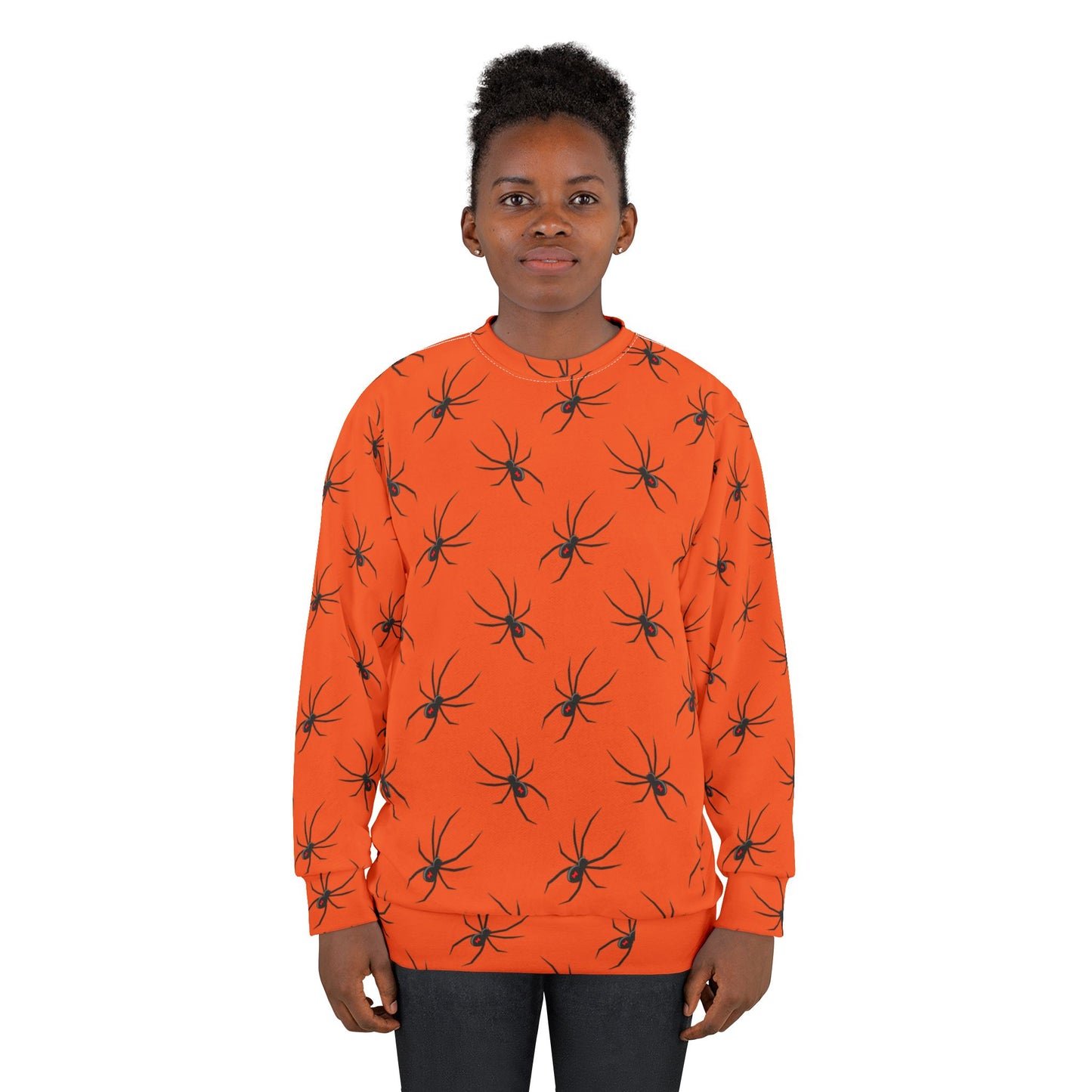 Spider Pattern 0n Orange Unisex Sweatshirt - Cozy Halloween Style, Fall Fashion, Graphic Jumper, Unique Gift, Streetwear