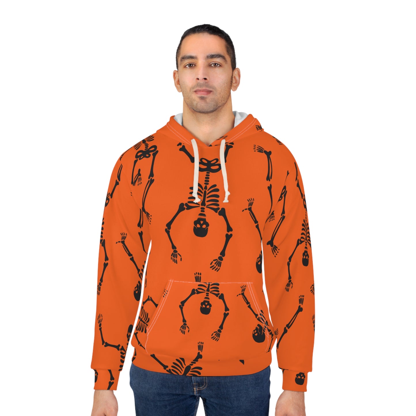 Orange Halloween Skeleton Hoodie, Unisex Pullover, Spooky Fashion, Autumn Style, Cozy Fall Wear, Perfect for Parties