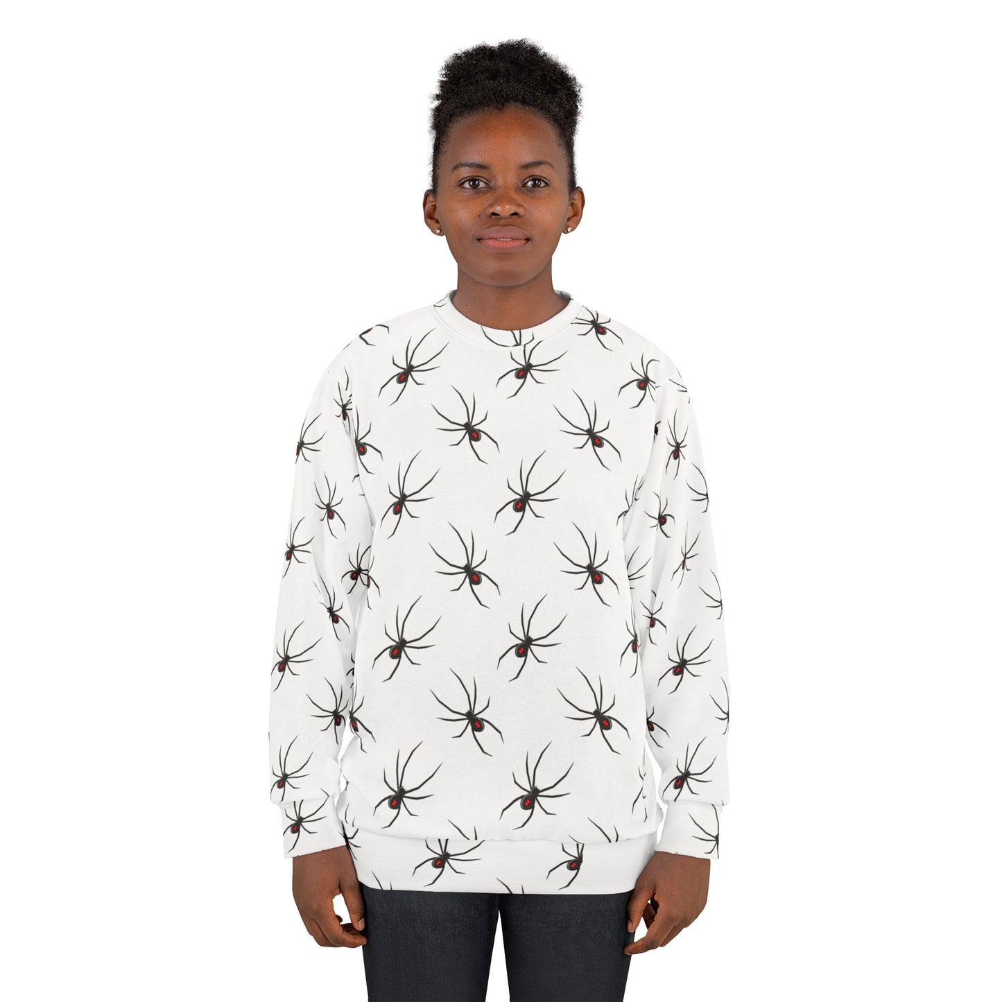Spider Pattern 0n White Unisex Sweatshirt - Cozy Halloween Style, Fall Fashion, Graphic Jumper, Unique Gift, Streetwear