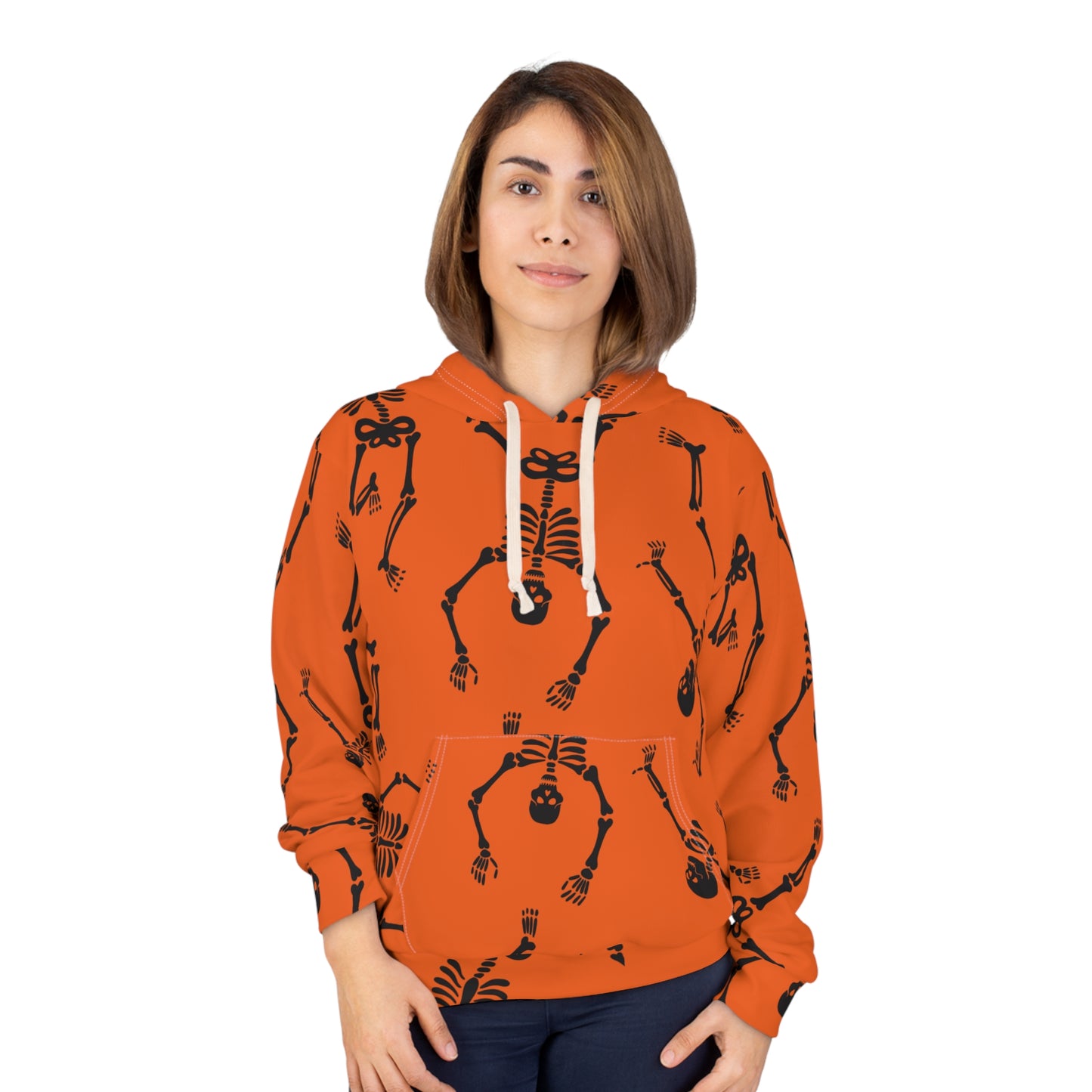 Orange Halloween Skeleton Hoodie, Unisex Pullover, Spooky Fashion, Autumn Style, Cozy Fall Wear, Perfect for Parties