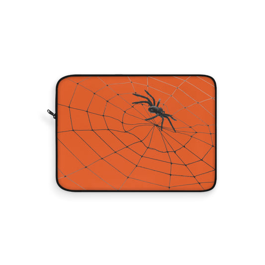 Spider in Web on Orange Laptop Sleeve | Unique Laptop Case for Teens, Gift for Artists, Computer Sleeve, Geeky Tech Accessories