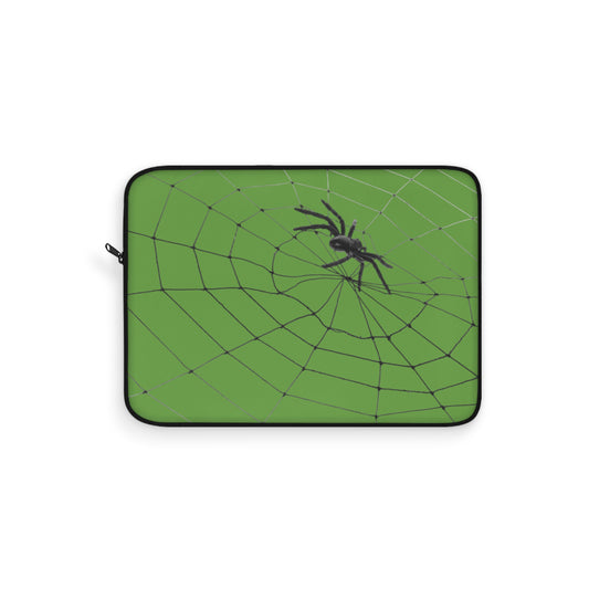 Spider in Web on Green Laptop Sleeve | Unique Laptop Case for Teens, Gift for Artists, Computer Sleeve, Geeky Tech Accessories
