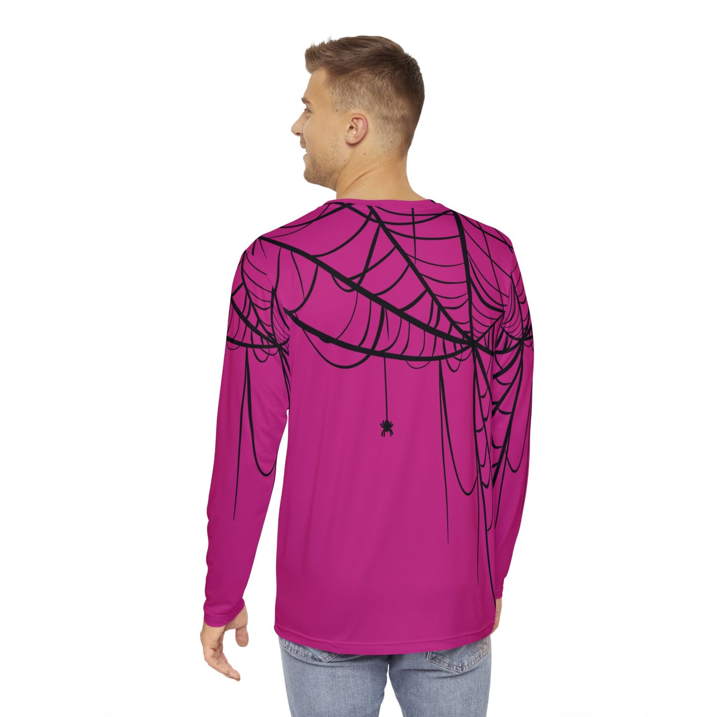 Men's Long Sleeve Shirt Purple with Spiderweb Design - Perfect for Halloween, Casual Wear, Gifts, and Parties
