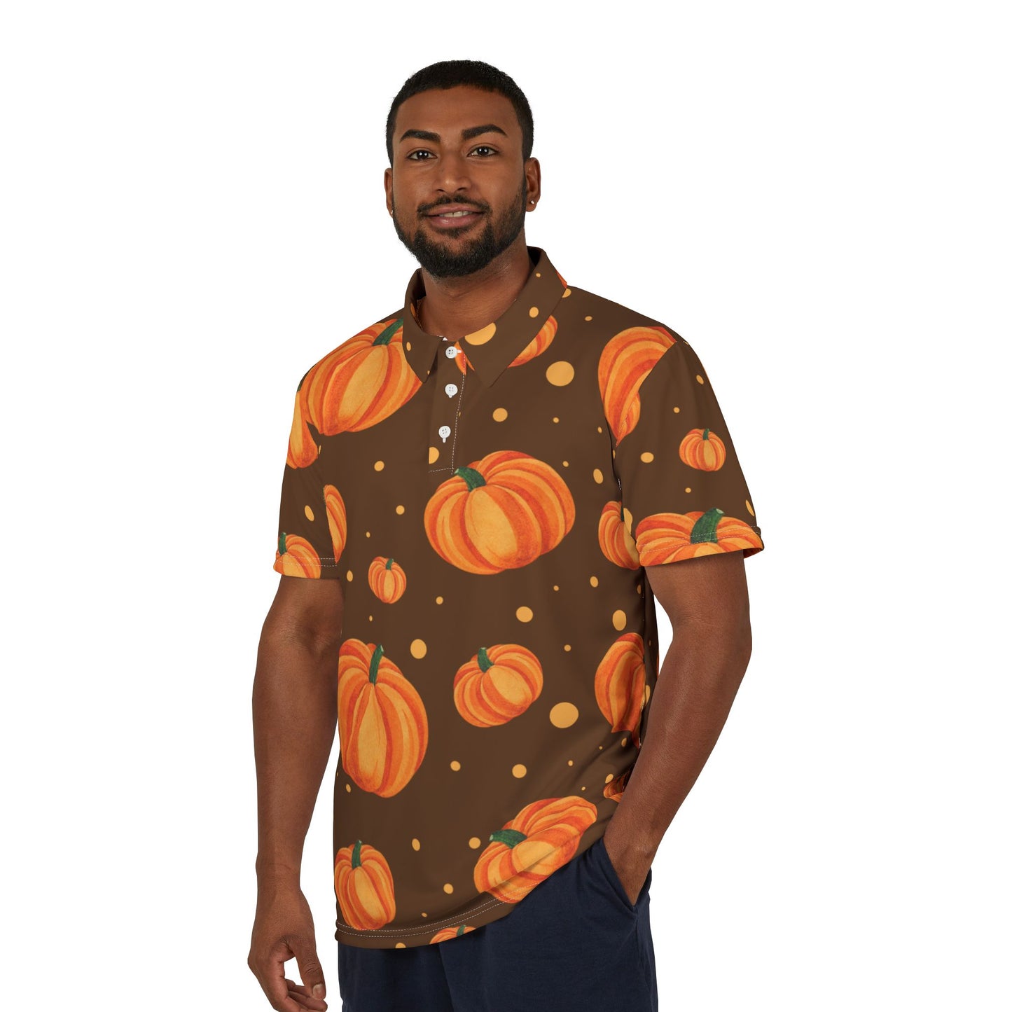 Brown Autumn Pumpkin Unisex Polo Shirt, Fall Fashion, Harvest Celebration, Casual Wear, Gift for Him and Her, Seasonal Apparel