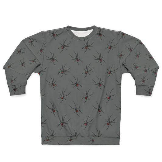 Spider Pattern 0n Grey Unisex Sweatshirt - Cozy Halloween Style, Fall Fashion, Graphic Jumper, Unique Gift, Streetwear