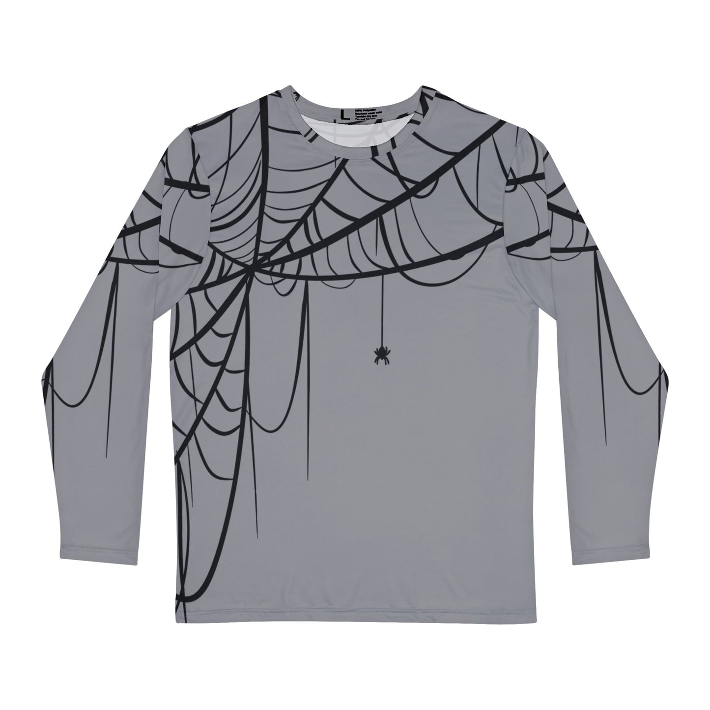 Men's Long Sleeve Shirt Light Grey with Spiderweb Design - Perfect for Halloween, Casual Wear, Gifts, and Parties