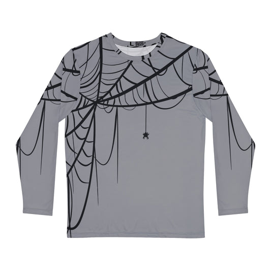 Men's Long Sleeve Shirt Light Grey with Spiderweb Design - Perfect for Halloween, Casual Wear, Gifts, and Parties