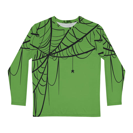 Men's Long Sleeve Shirt Green with Spiderweb Design - Perfect for Halloween, Casual Wear, Gifts, and Parties