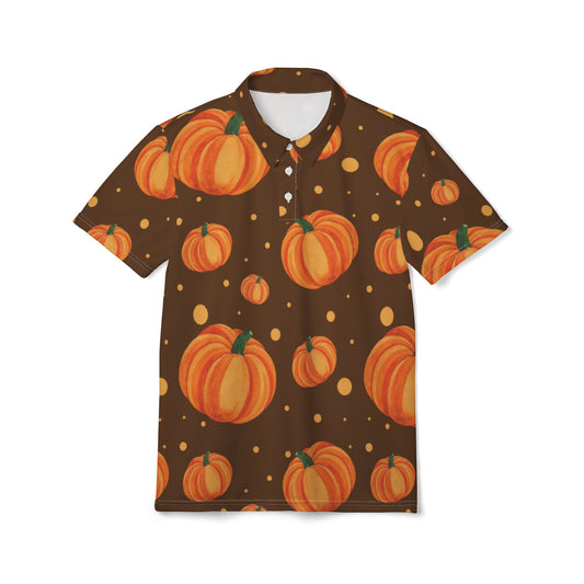 Brown Autumn Pumpkin Unisex Polo Shirt, Fall Fashion, Harvest Celebration, Casual Wear, Gift for Him and Her, Seasonal Apparel