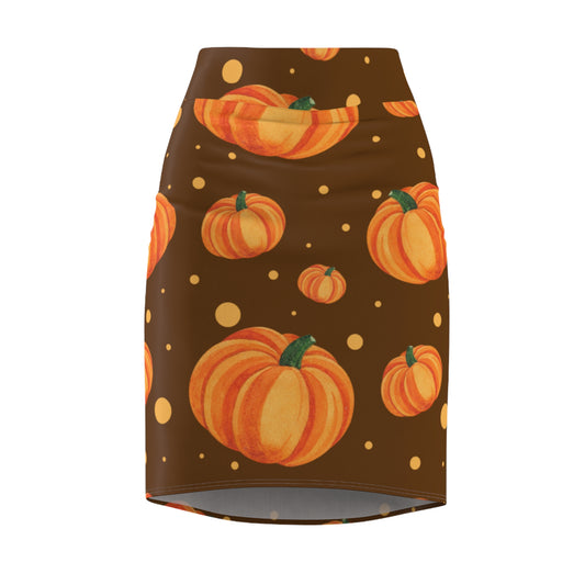 Pumpkin-Themed Brown Women's Pencil Skirt, Fall Fashion, Halloween Outfit, Seasonal Skirt, Thanksgiving Party Wear, Autumn Style