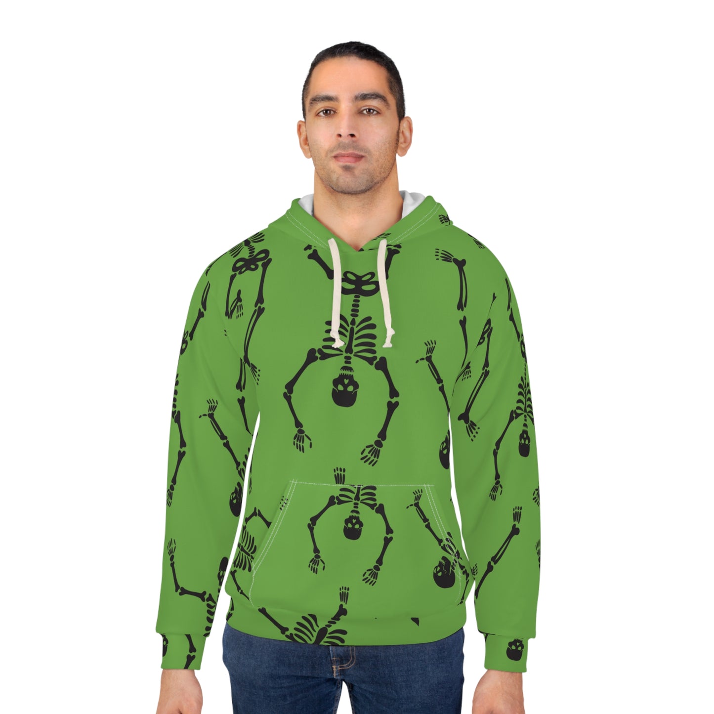 Green Halloween Skeleton Hoodie, Unisex Pullover, Spooky Fashion, Autumn Style, Cozy Fall Wear, Perfect for Parties