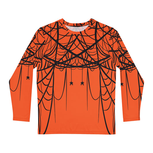 Men's Orange Long Sleeve Shirt White with Double Spiderweb Design - Perfect for Halloween, Casual Wear, Gifts, and Parties