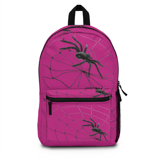 Spider Web on Pink Backpack, Stylish Daypack for Spooky Season, Ideal for Halloween, School, and Travel, Trendy Gift for Kids and Teens