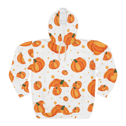 White Pumpkin Spice Pullover Hoodie, Cozy Fall Apparel, Unisex Harvest Hoodie, Autumn Fashion, Halloween Sweater, Pumpkin Patch Hoodie