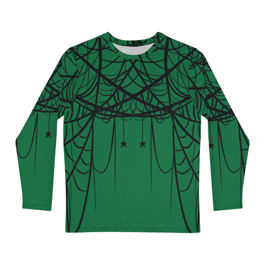 Men's Dark Green Long Sleeve Shirt White with Double Spiderweb Design - Perfect for Halloween, Casual Wear, Gifts, and Parties