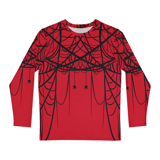 Men's Red Long Sleeve Shirt with Double Spiderweb Design - Perfect for Halloween, Casual Wear, Gifts, and Parties