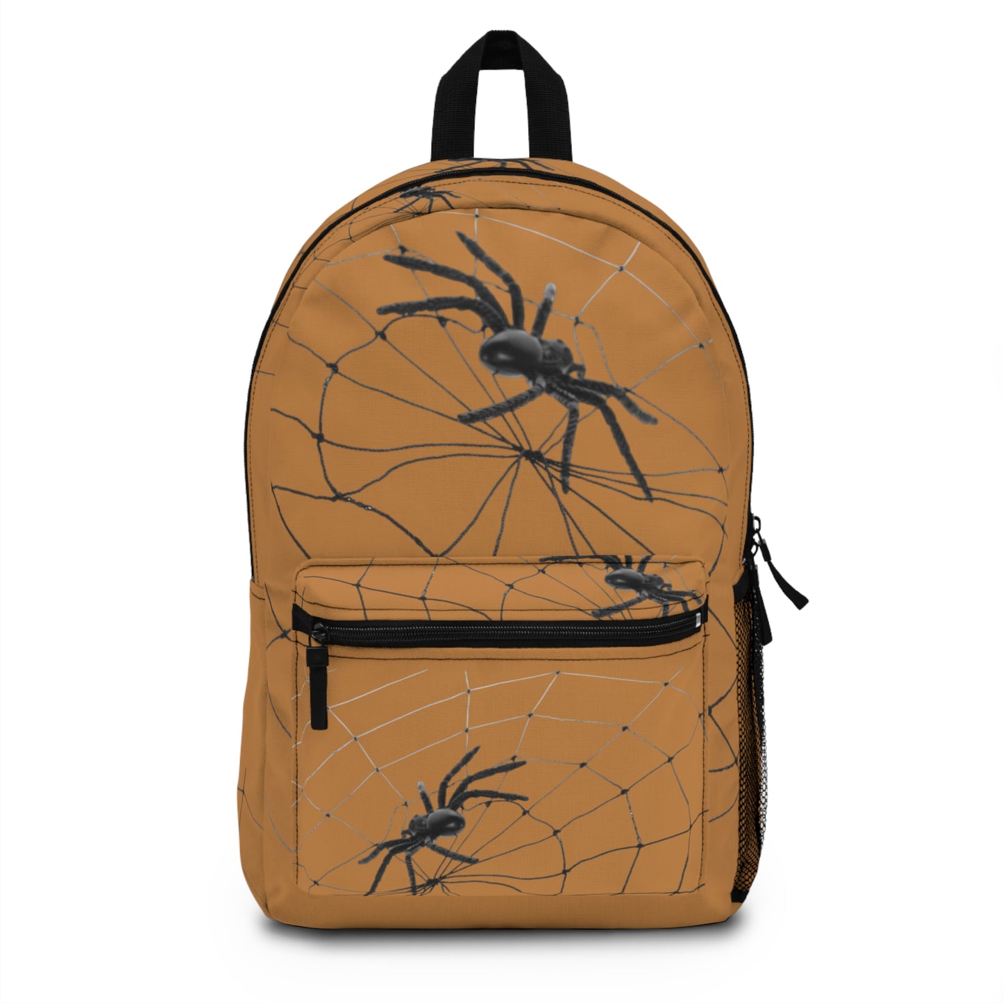 Spider Web on Light Brown Backpack, Stylish Daypack for Spooky Season, Ideal for Halloween, School, and Travel, Trendy Gift for Kids and Teens