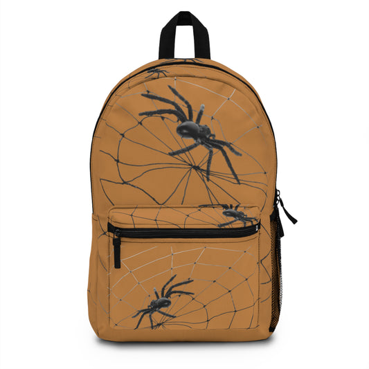 Spider Web on Light Brown Backpack, Stylish Daypack for Spooky Season, Ideal for Halloween, School, and Travel, Trendy Gift for Kids and Teens