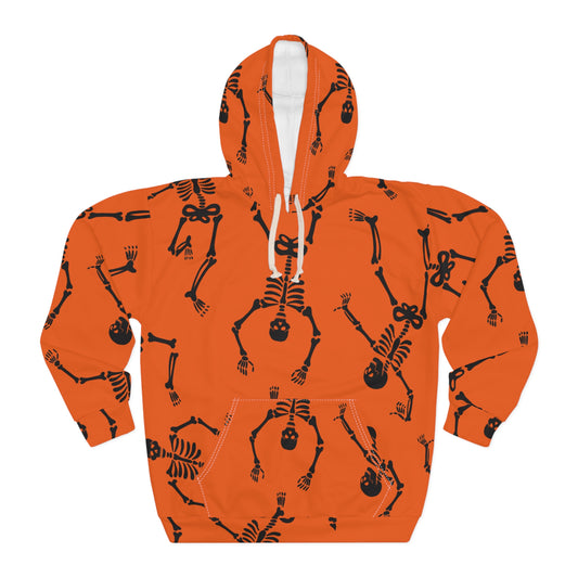 Orange Halloween Skeleton Hoodie, Unisex Pullover, Spooky Fashion, Autumn Style, Cozy Fall Wear, Perfect for Parties