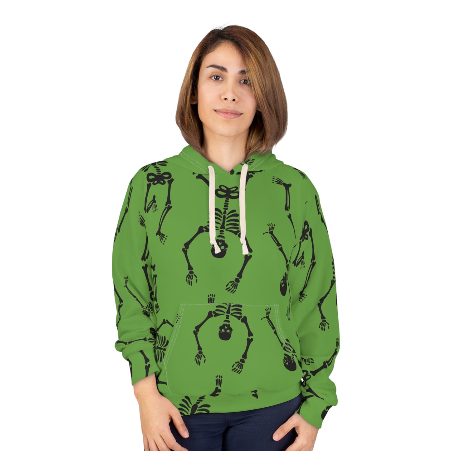 Green Halloween Skeleton Hoodie, Unisex Pullover, Spooky Fashion, Autumn Style, Cozy Fall Wear, Perfect for Parties