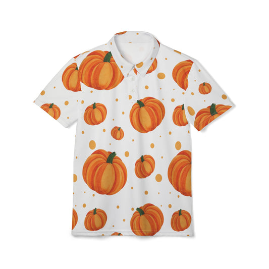 White Autumn Pumpkin Unisex Polo Shirt, Fall Fashion, Harvest Celebration, Casual Wear, Gift for Him and Her, Seasonal Apparel