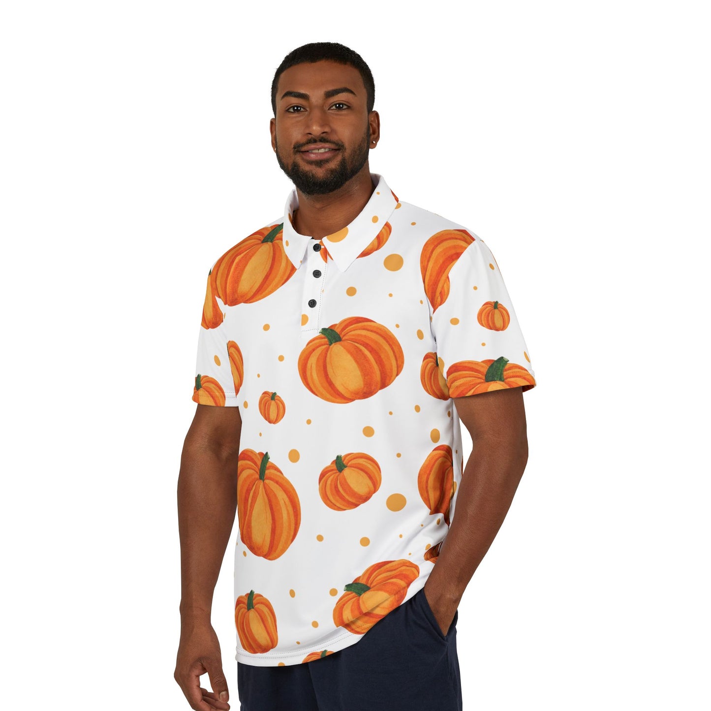 White Autumn Pumpkin Unisex Polo Shirt, Fall Fashion, Harvest Celebration, Casual Wear, Gift for Him and Her, Seasonal Apparel