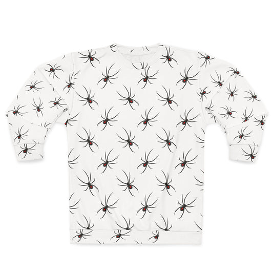 Spider Pattern 0n White Unisex Sweatshirt - Cozy Halloween Style, Fall Fashion, Graphic Jumper, Unique Gift, Streetwear