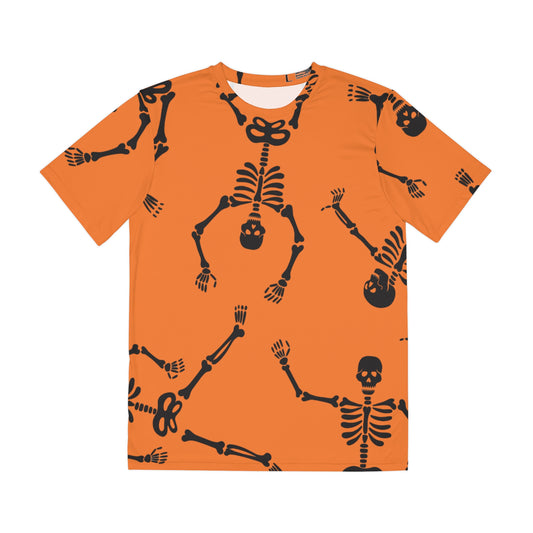 Orange Halloween Skeleton Tee, Fun Unisex Shirt, Spooky Graphic T-Shirt, Casual Costume Top, Perfect for Halloween Parties, Festive Wear