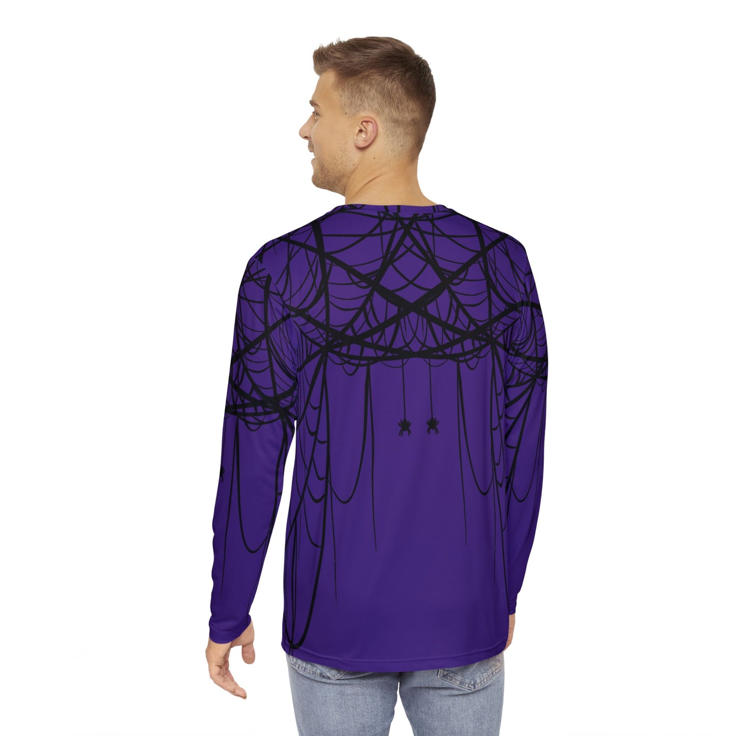 Men's Purple Long Sleeve Shirt with Double Spiderweb Design - Perfect for Halloween, Casual Wear, Gifts, and Parties
