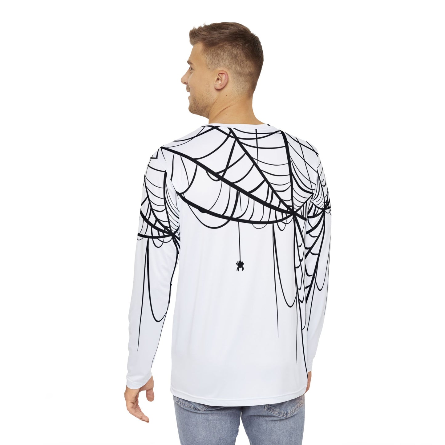Men's Long Sleeve Shirt White with Spiderweb Design - Perfect for Halloween, Casual Wear, Gifts, and Parties