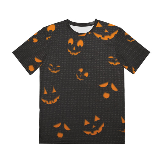 Halloween Graphic Tee for Men, Spooky Polyester Shirt, Night Out Outfit, Pumpkin Print Top, Unique Gift for Halloween Lovers
