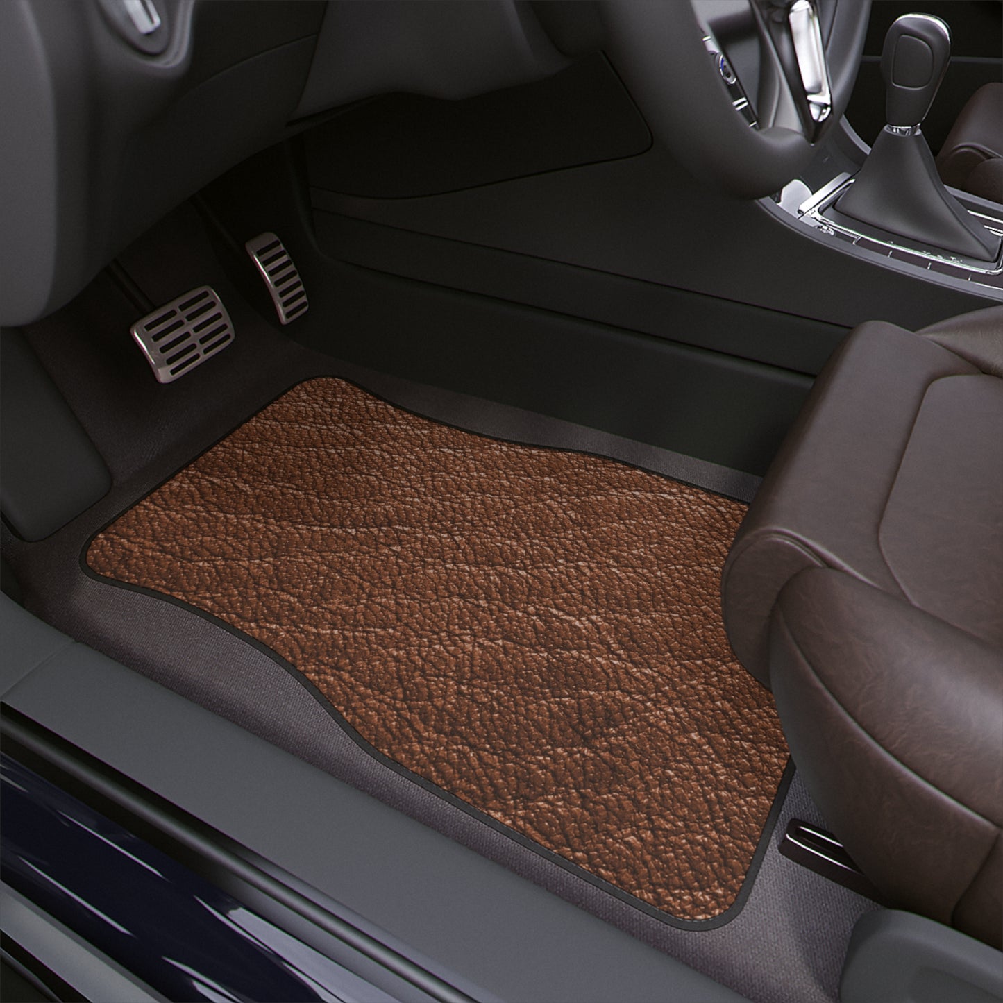 Brown Leather Look, Stylish Car Floor Mat, Durable Auto Accessory, Custom Vehicle Mats, Car Interior Decor, Unique Gift for Car Lovers
