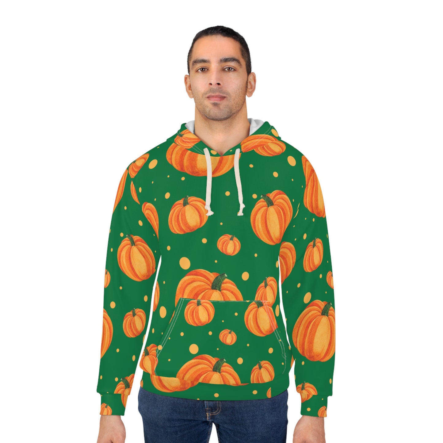 Green Pumpkin Spice Pullover Hoodie, Cozy Fall Apparel, Unisex Harvest Hoodie, Autumn Fashion, Halloween Sweater, Pumpkin Patch Hoodie