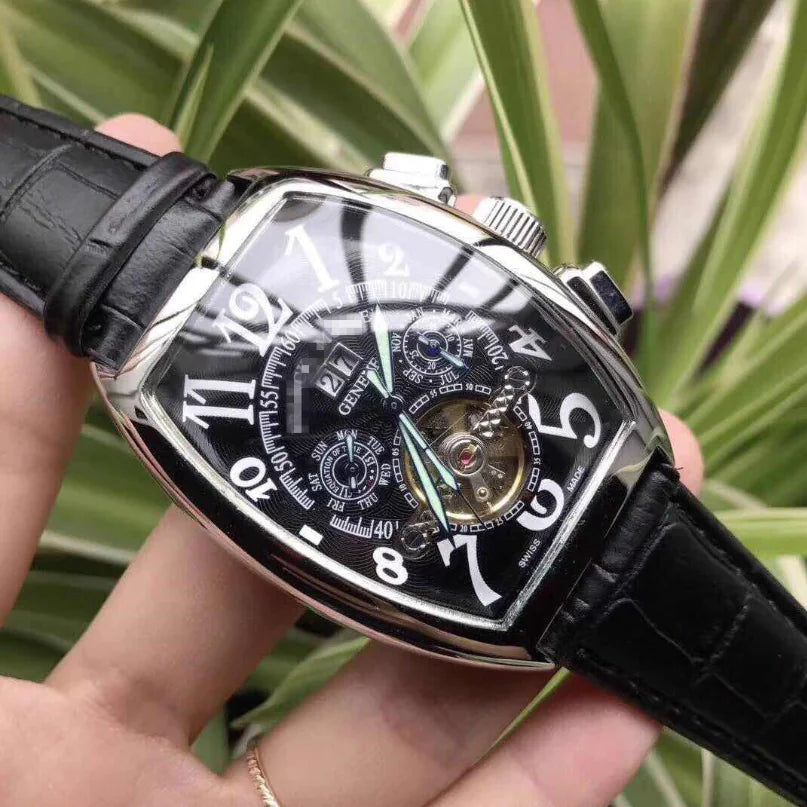 Men's Tourbillon Automatic Mechanical Watch with Leather Strap