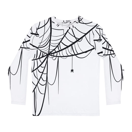 Men's Long Sleeve Shirt White with Spiderweb Design - Perfect for Halloween, Casual Wear, Gifts, and Parties