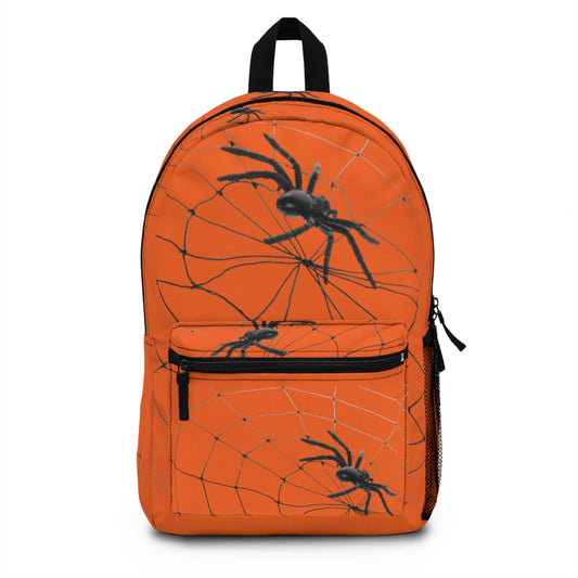 Spider Web on Orange Backpack, Stylish Daypack for Spooky Season, Ideal for Halloween, School, and Travel, Trendy Gift for Kids and Teens