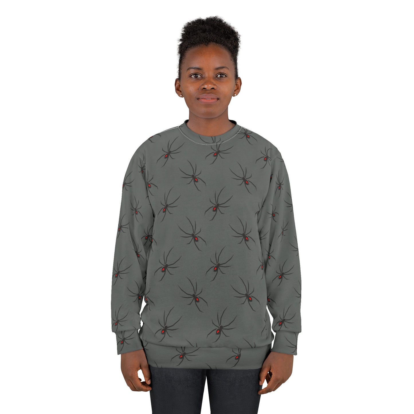Spider Pattern 0n Grey Unisex Sweatshirt - Cozy Halloween Style, Fall Fashion, Graphic Jumper, Unique Gift, Streetwear