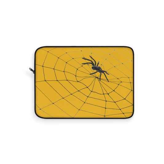 Spider in Web on Yellow Laptop Sleeve | Unique Laptop Case for Teens, Gift for Artists, Computer Sleeve, Geeky Tech Accessories