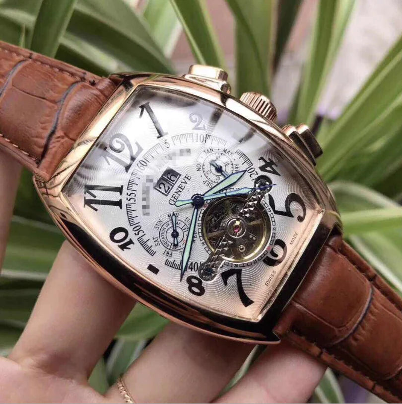Men's Tourbillon Automatic Mechanical Watch with Leather Strap