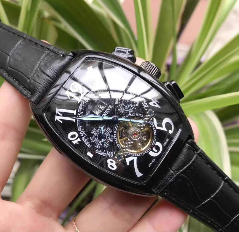 Men's Tourbillon Automatic Mechanical Watch with Leather Strap