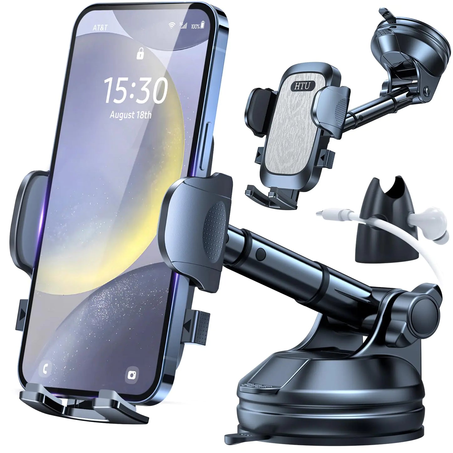 HTU Car Phone Holder Mount Phone Mount for Car Windshield Dashboard Air Vent Universal Hands Free Automobile Cell Phone Holder Fit for iPhone SmartphoneLight Grey